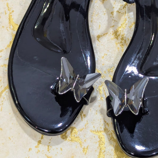 Black Butterfly Crystal Slippers – Elegant Ladies Fashion Footwear