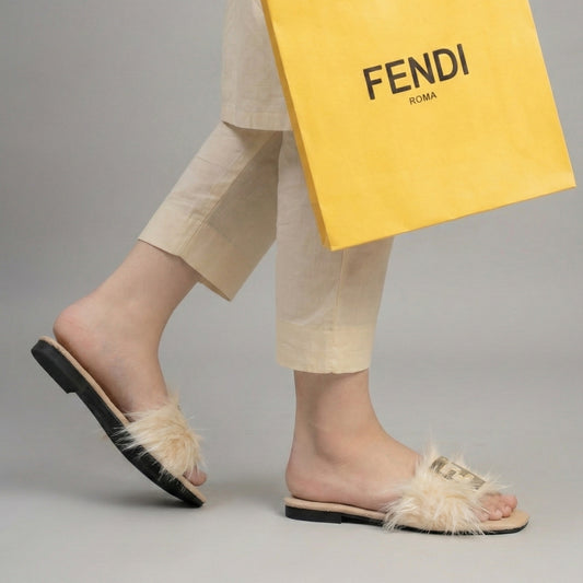 F-en-di Inspired Luxury Fur Slides – Women’s Premium Soft Indoor/Outdoor Slippers Fone
