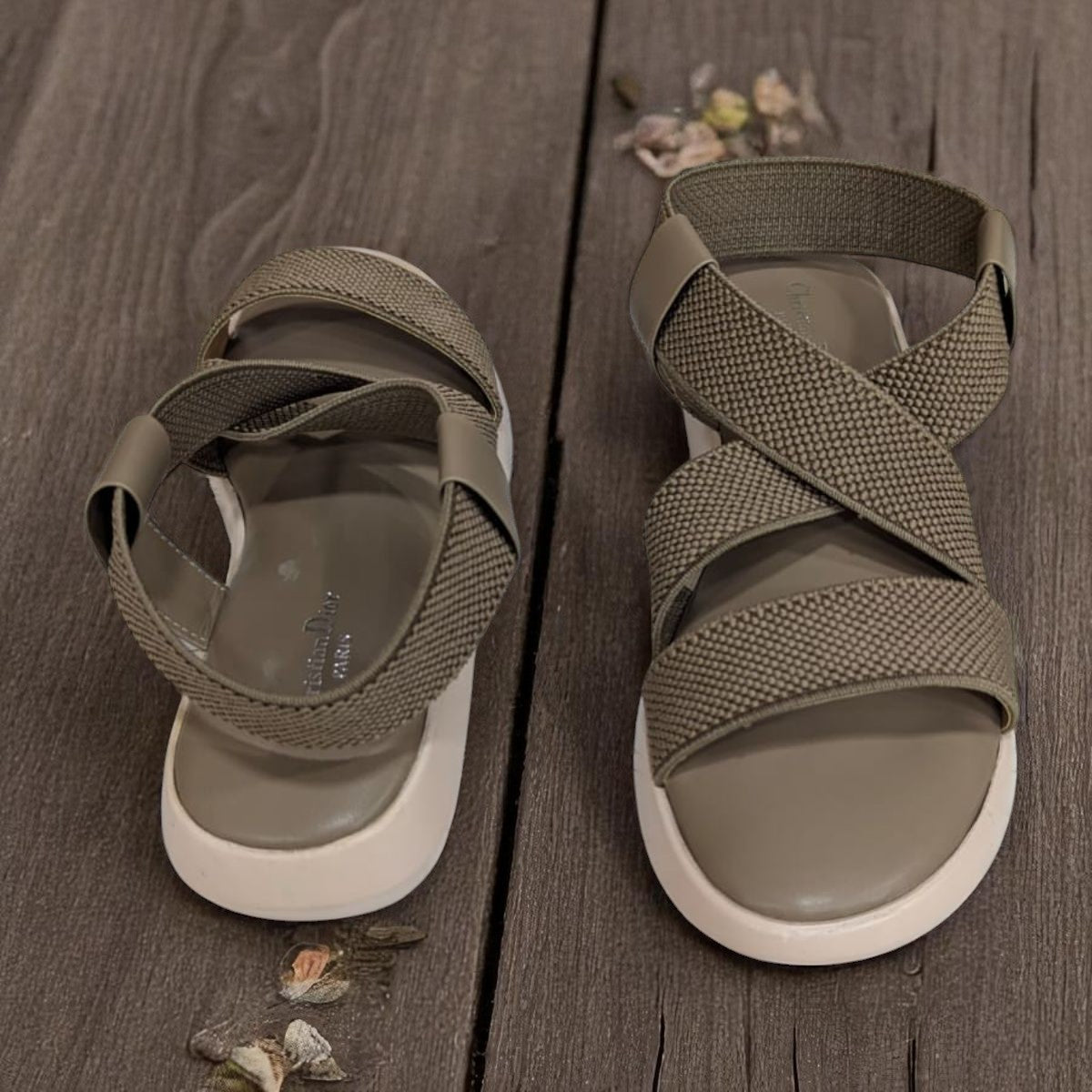 Wedges Heel With Stone Mesh Soft Sole Light Brown Cross Strap Medicated Sandals