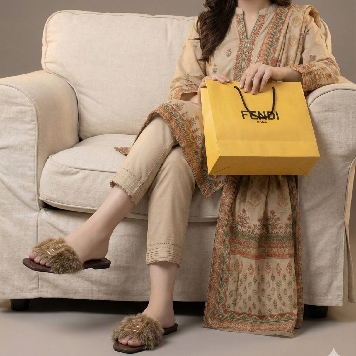 F-en-di Inspired Luxury Fur Slides – Women’s Premium Soft Indoor/Outdoor Slippers Brown