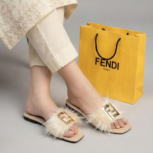 F-en-di Inspired Luxury Fur Slides – Women’s Premium Soft Indoor/Outdoor Slippers Fone