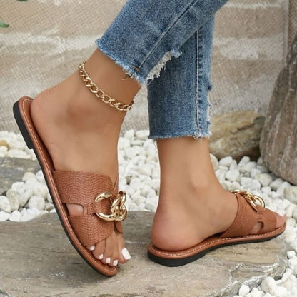 Premium Chain Flat Slides for Women – Stylish Comfort Slip-On Sandals