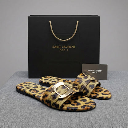 Premium Le-op-ard Print Flat Slides for Women – Soft Comfortable Slip-On Sandals 26