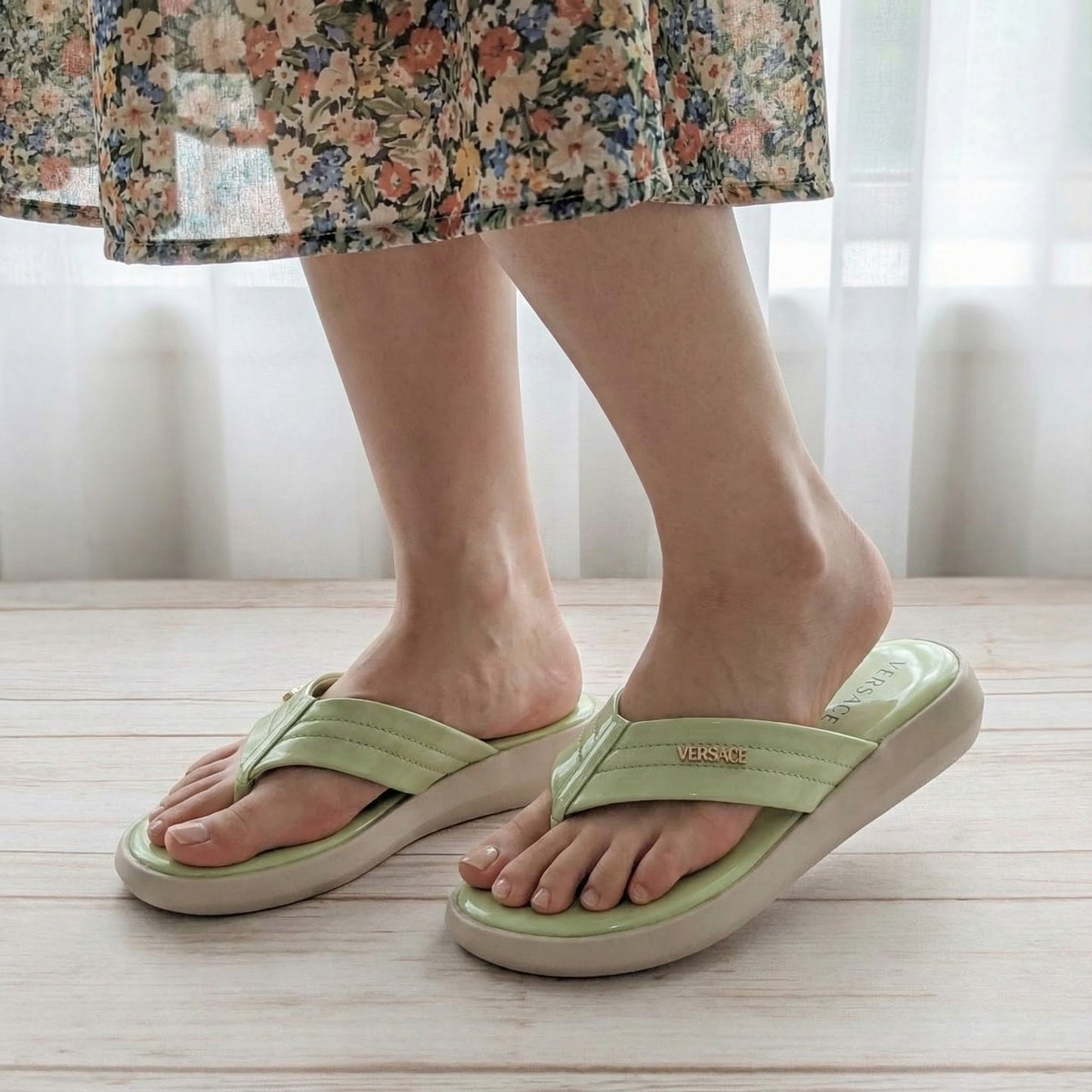 Wedges Heel With Stone Mesh Soft Sole Green Medicated Sandals