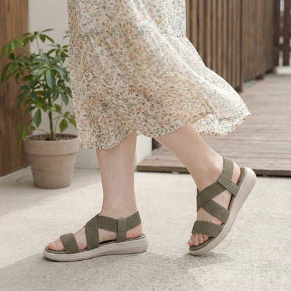 Wedges Heel With Stone Mesh Soft Sole Light Brown Cross Strap Medicated Sandals