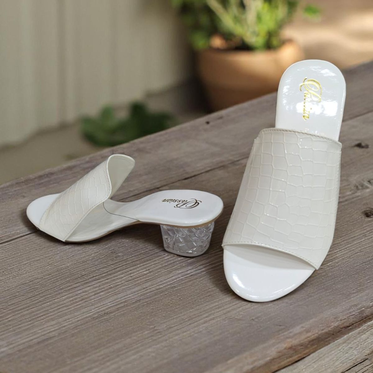 Bucharest Croc-Embossed City Slide Sandal Heeled