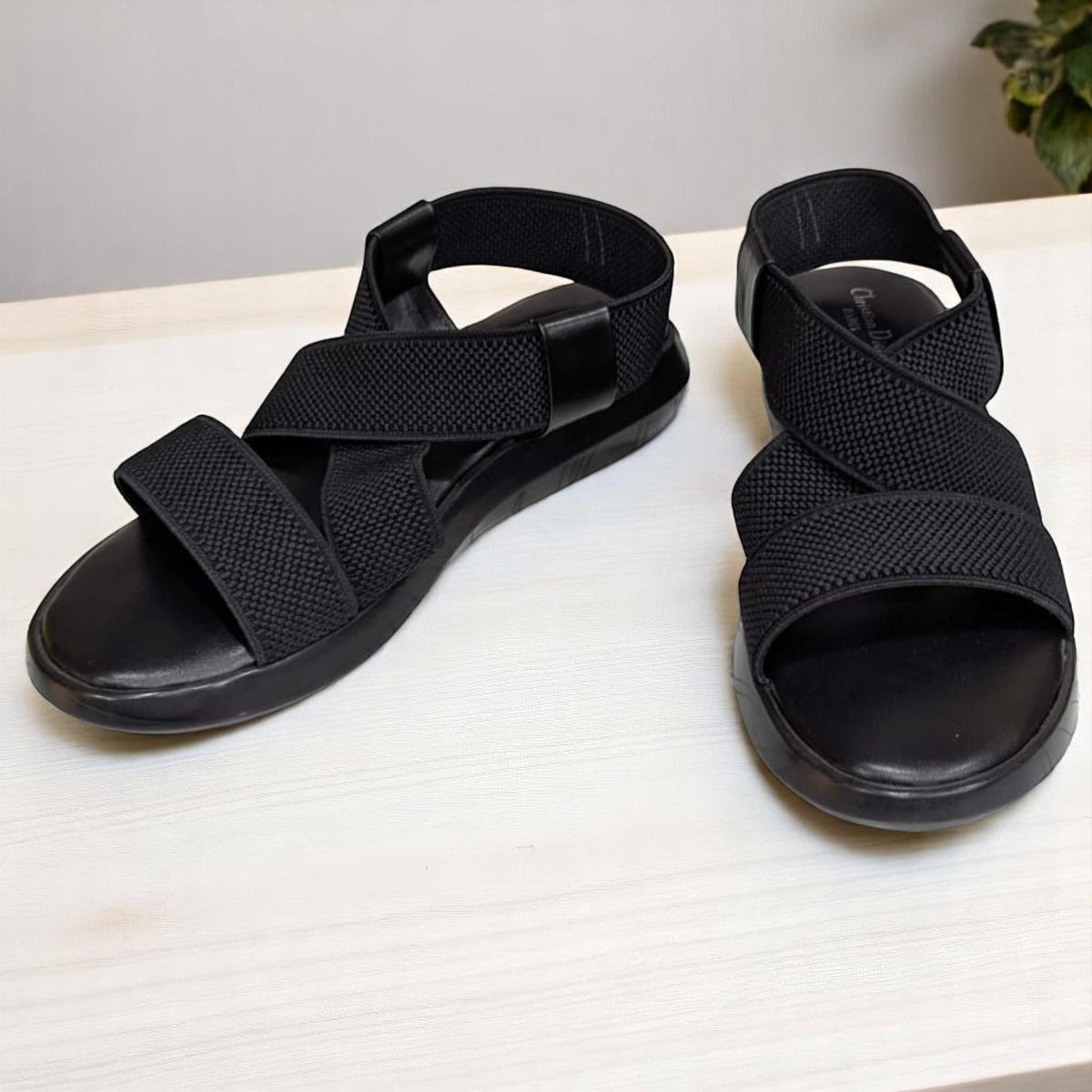 Wedges Heel With Stone Mesh Soft Sole Black Cross Strap Medicated Sandals
