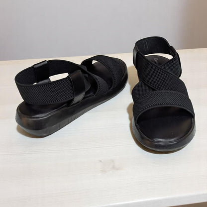 Wedges Heel With Stone Mesh Soft Sole Black Cross Strap Medicated Sandals