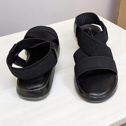 Wedges Heel With Stone Mesh Soft Sole Black Cross Strap Medicated Sandals