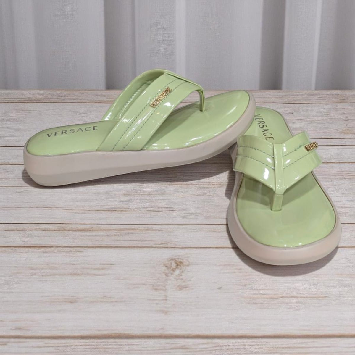 Wedges Heel With Stone Mesh Soft Sole Green Medicated Sandals