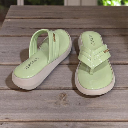 Wedges Heel With Stone Mesh Soft Sole Green Medicated Sandals