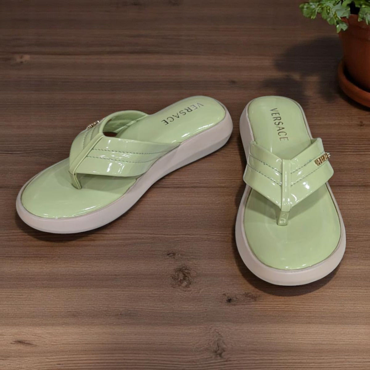 Wedges Heel With Stone Mesh Soft Sole Green Medicated Sandals