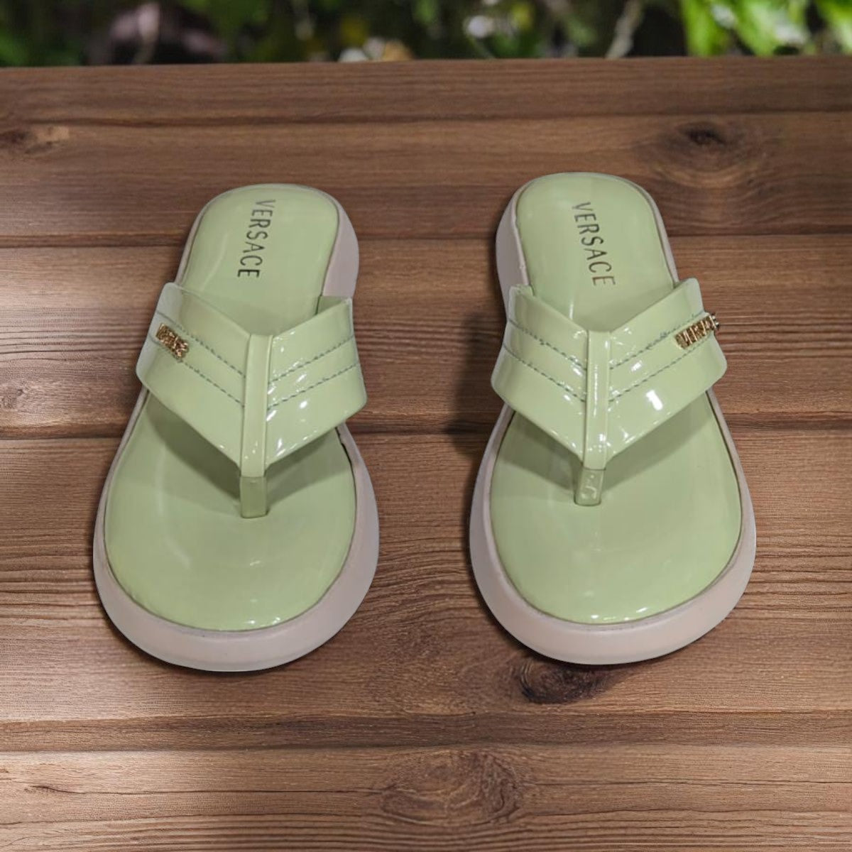 Wedges Heel With Stone Mesh Soft Sole Green Medicated Sandals