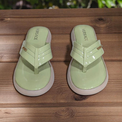 Wedges Heel With Stone Mesh Soft Sole Green Medicated Sandals