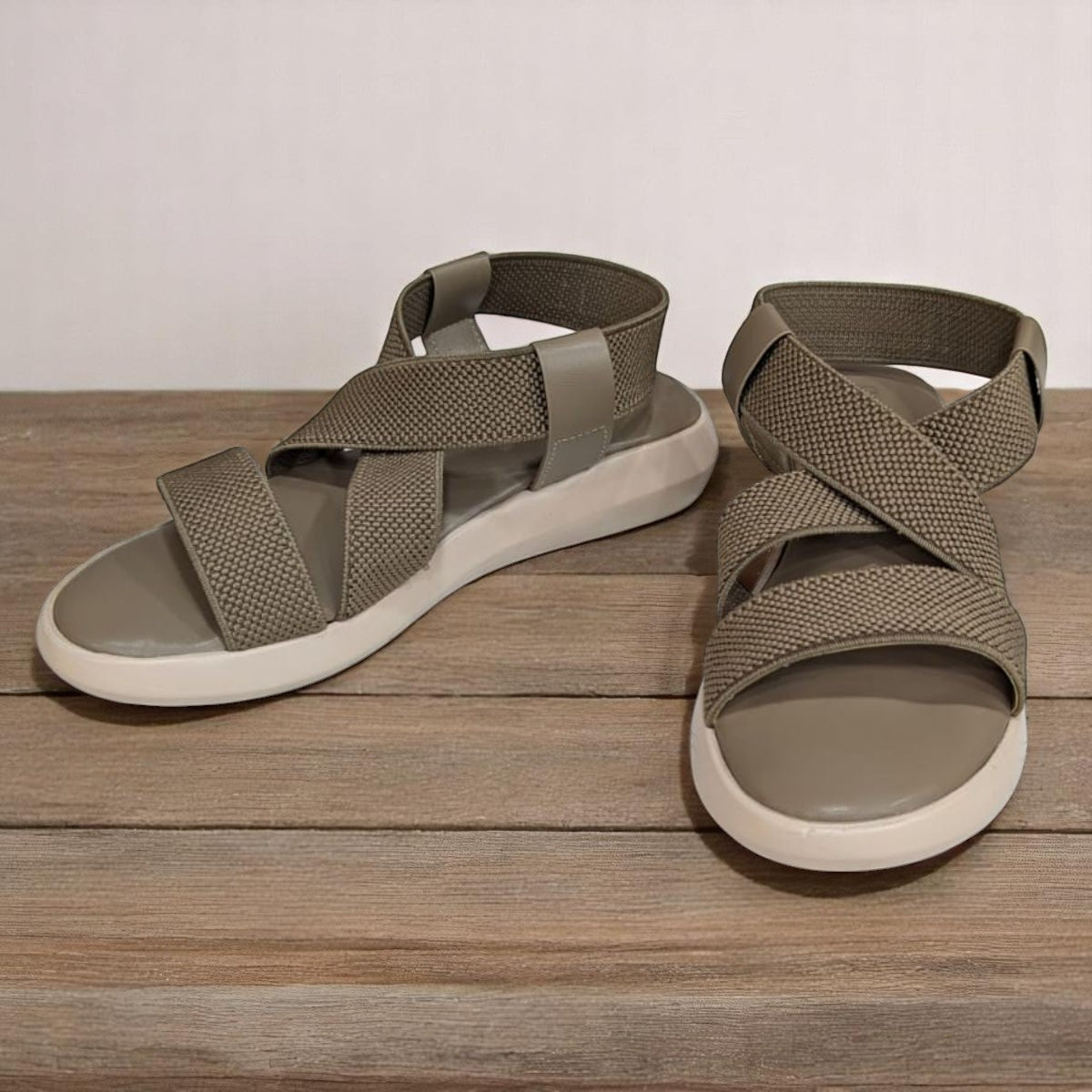 Wedges Heel With Stone Mesh Soft Sole Light Brown Cross Strap Medicated Sandals