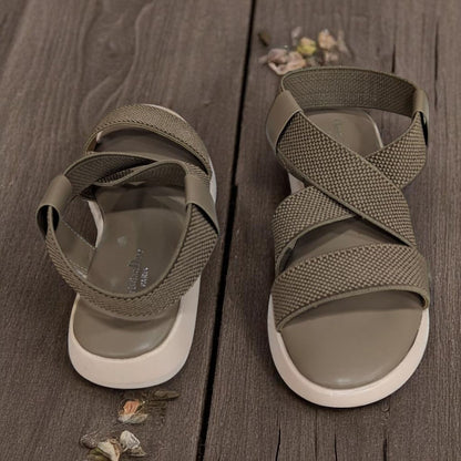 Wedges Heel With Stone Mesh Soft Sole Light Brown Cross Strap Medicated Sandals